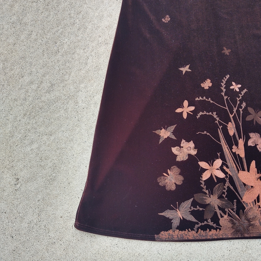 FLAUNT IT! WOMEN'S VELOUR VELVET FEEL BUTTERFLY ETCHED DARK BURGUNDY DRESS - Picture 3 of 15